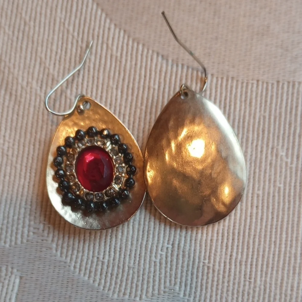 Chico's Gold and Red Teardrop Earrings - Picture 2 of 4